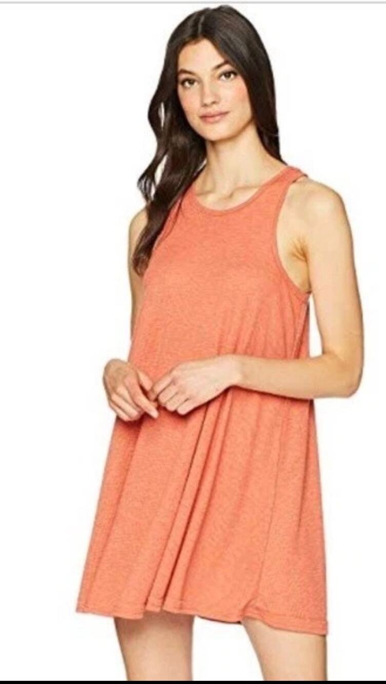 Free People Beach La Nite Ribbed Tank Dress Coverup Coral Orange Womens Sz Small